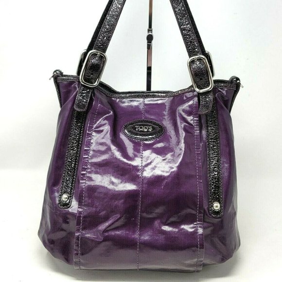 Tods G Line Easy Shopper Sacca Purple Coated Canvas Leather Medium Tote Hand Bag - Picture 1 of 12